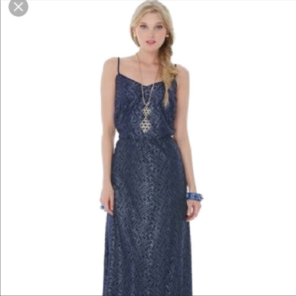 Lilly Pulitzer Maxi Deanna Dress Navy Blue Silver